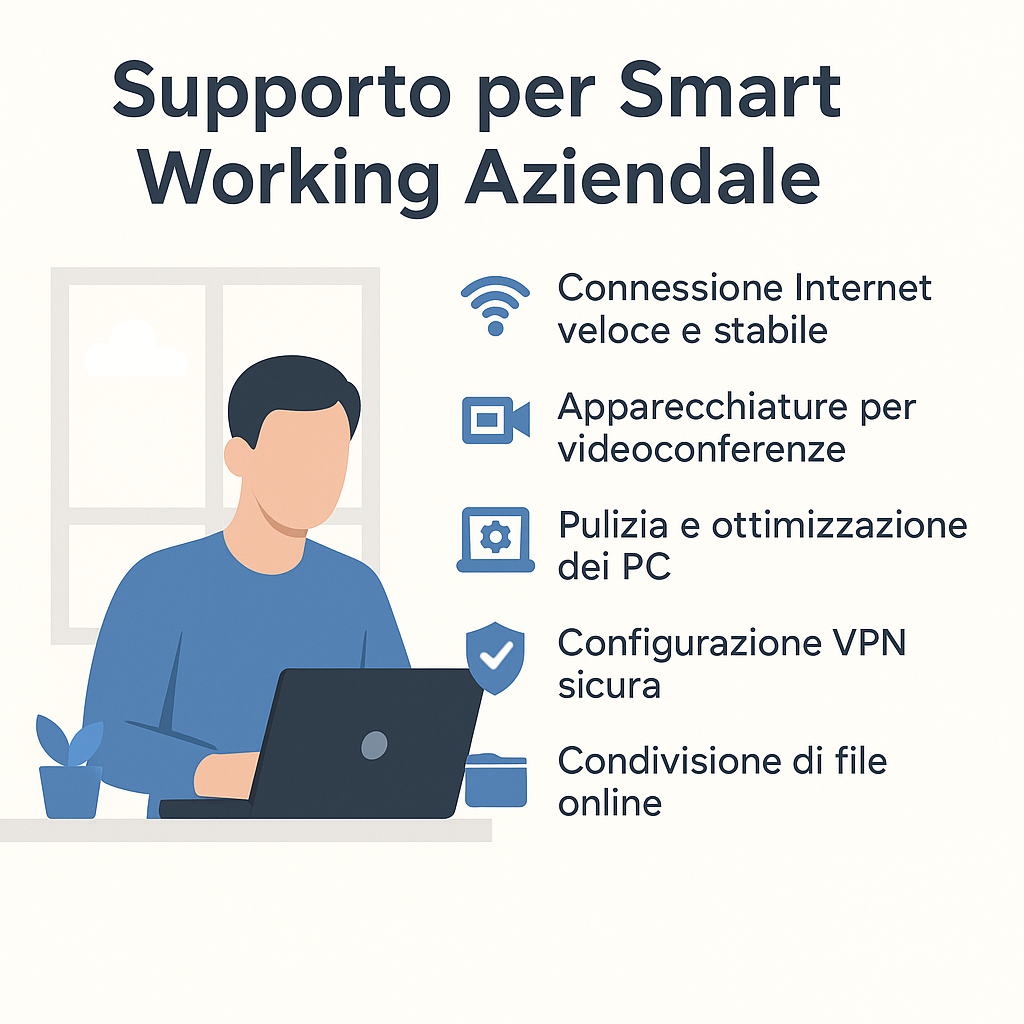 Supporto smart working Milano per aziende – assistenza tecnica PC, VPN, videoconferenze 